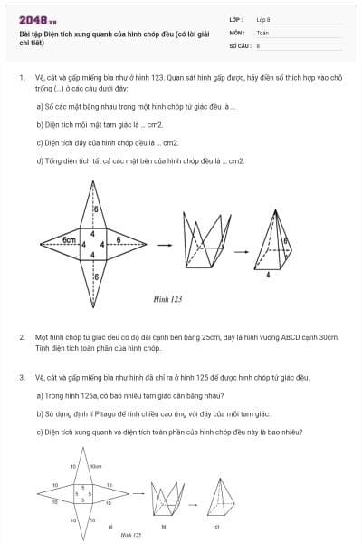 Bài tập Diện tích xung quanh của hình chóp đều (có lời giải chi tiết)