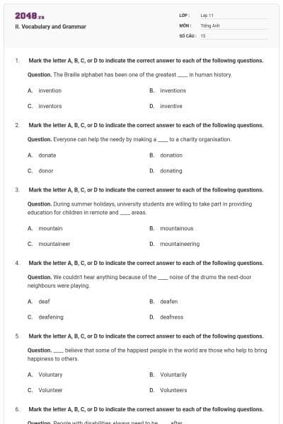 II. Vocabulary and Grammar