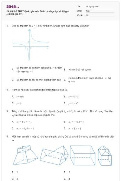 Đề thi thử THPT Quốc gia môn Toán có chọn lọc và lời giải chi tiết (Đề 12)