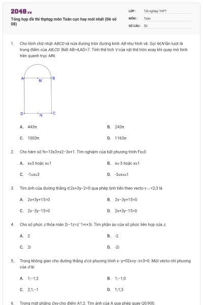 Tổng hợp đề thi thptqg môn Toán cực hay mới nhất (Đề số 08)