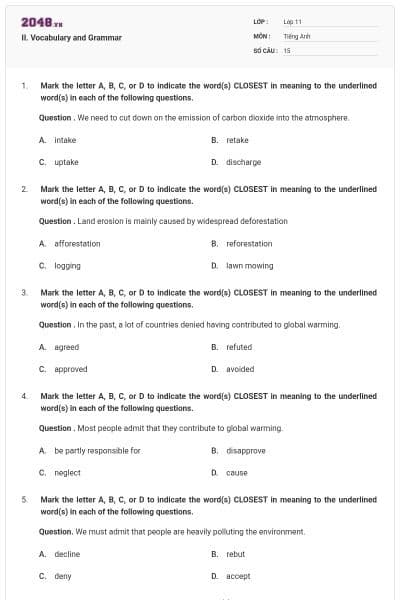 II. Vocabulary and Grammar