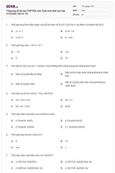 Tổng hợp đề thi thử THPTQG môn Toán mới nhất cực hay có lời giải ( Đề số 13)