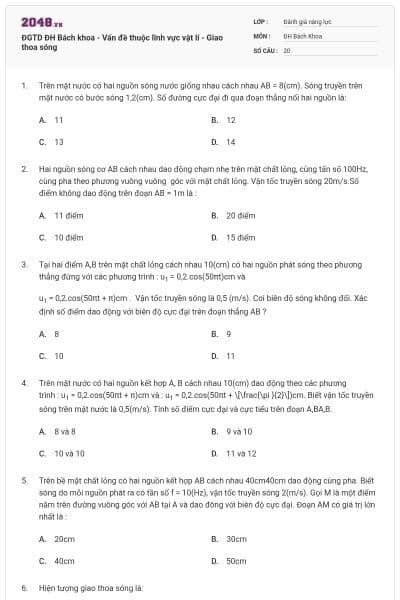 ĐGTD ĐH Bách khoa - Vấn đề thuộc lĩnh vực vật lí - Giao thoa sóng