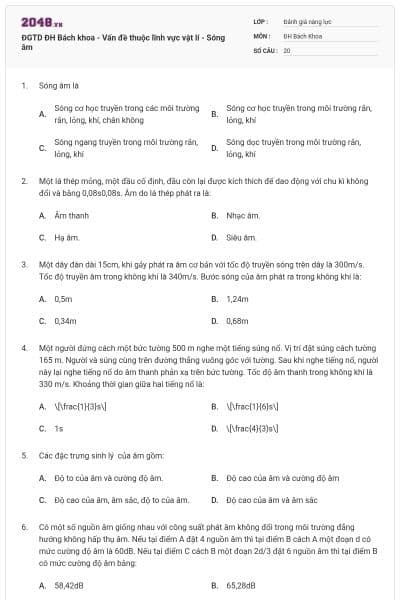 ĐGTD ĐH Bách khoa - Vấn đề thuộc lĩnh vực vật lí - Sóng âm