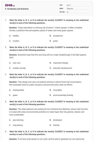 II. Vocabulary and Grammar