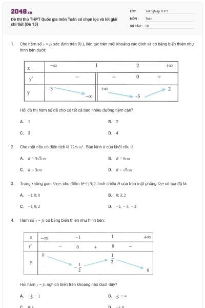 Đề thi thử THPT Quốc gia môn Toán có chọn lọc và lời giải chi tiết (Đề 13)