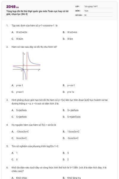 Tổng hợp đề thi thử thpt quốc gia môn Toán cực hay có lời giải, chọn lọc (Đề 4)