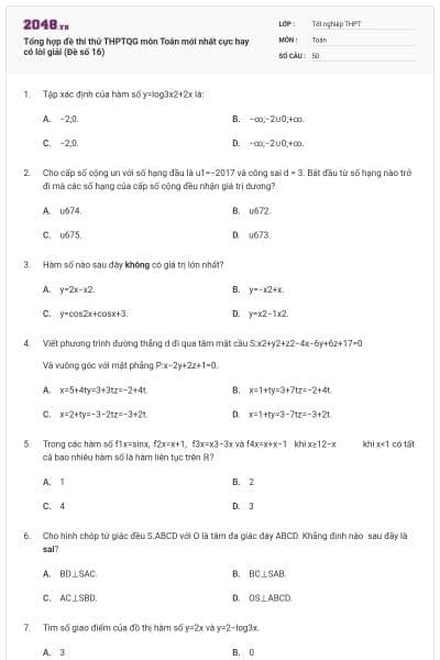 Tổng hợp đề thi thử THPTQG môn Toán mới nhất cực hay có lời giải (Đề số 16)