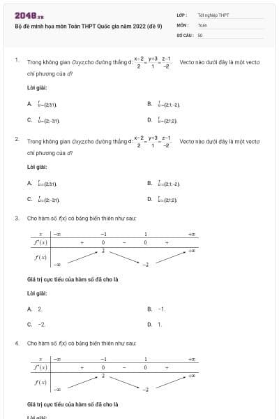 Bộ đề minh họa môn Toán THPT Quốc gia năm 2022 (đề 9)