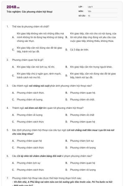 Trắc nghiệm: Các phương châm hội thoại