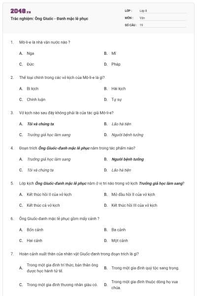 Trắc nghiệm: Ông Giuốc - Đanh mặc lễ phục