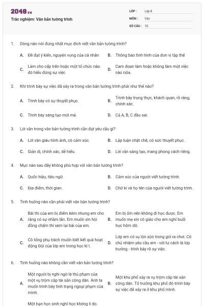 Trắc nghiệm: Văn bản tường trình