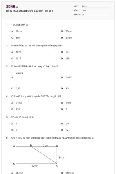 Đề thi khảo sát chất lượng đầu năm - Đề số 1
