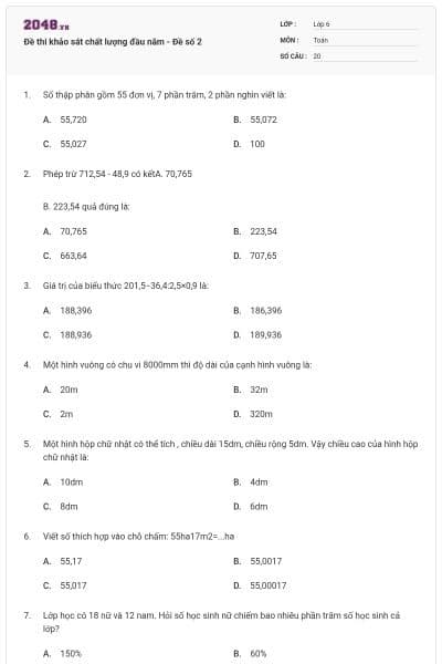 Đề thi khảo sát chất lượng đầu năm - Đề số 2