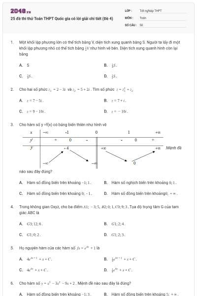 25 đề thi thử Toán THPT Quốc gia có lời giải chi tiết (Đề 4)