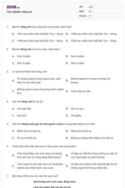 Trắc nghiệm: Đồng chí