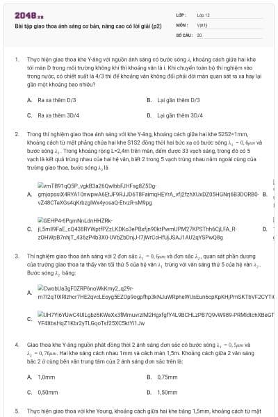 Bài tập giao thoa ánh sáng cơ bản, nâng cao có lời giải (p2)