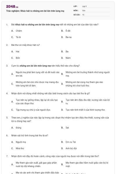 Trắc nghiệm: Khúc hát ru những em bé lớn trên lưng mẹ