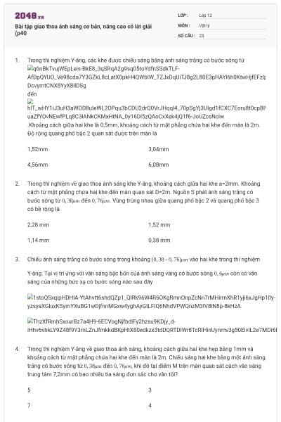 Bài tập giao thoa ánh sáng cơ bản, nâng cao có lời giải (p40