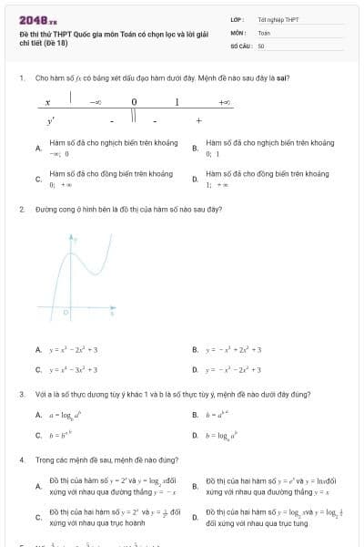 Đề thi thử THPT Quốc gia môn Toán có chọn lọc và lời giải chi tiết (Đề 18)