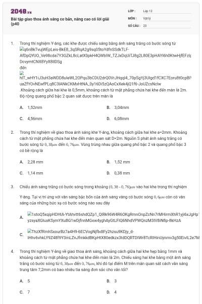 Bài tập giao thoa ánh sáng cơ bản, nâng cao có lời giải (p40