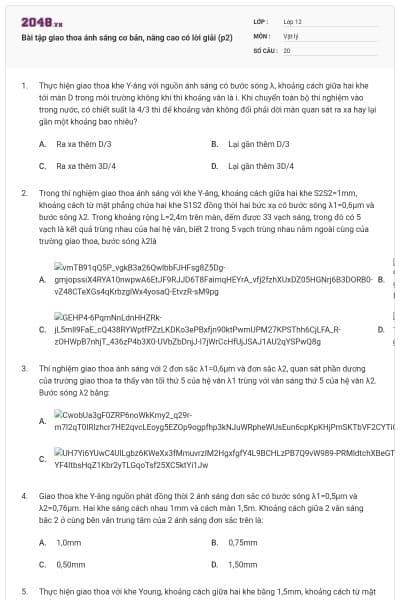 Bài tập giao thoa ánh sáng cơ bản, nâng cao có lời giải (p2)