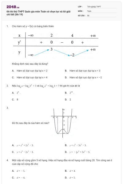 Đề thi thử THPT Quốc gia môn Toán có chọn lọc và lời giải chi tiết (Đề 19)