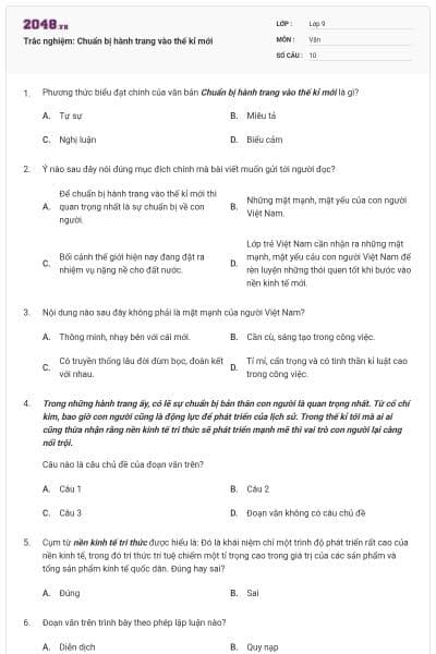 Trắc nghiệm: Chuẩn bị hành trang vào thế kỉ mới