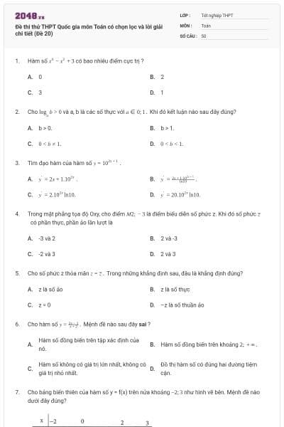 Đề thi thử THPT Quốc gia môn Toán có chọn lọc và lời giải chi tiết (Đề 20)
