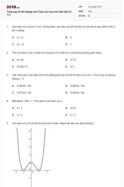 Tổng hợp đề thi thptqg môn Toán cực hay mới nhất (Đề số 11)