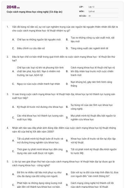 Cuộc cách mạng khoa học công nghệ (Có đáp án)
