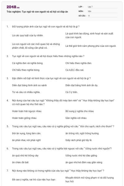 Trắc nghiệm: Tục ngữ về con người và xã hội có đáp án