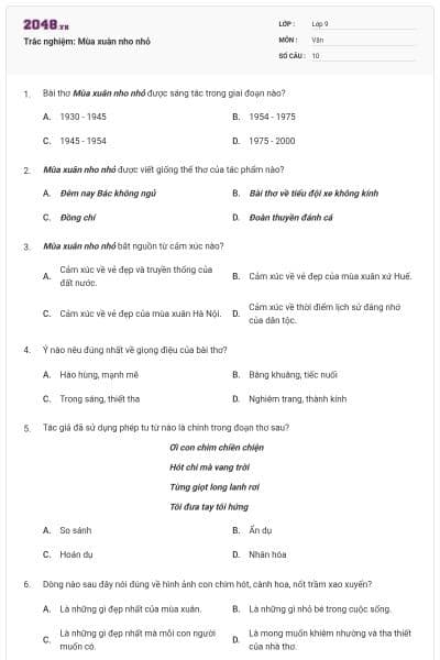 Trắc nghiệm: Mùa xuân nho nhỏ