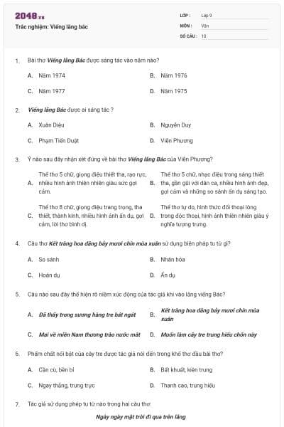 Trắc nghiệm: Viếng lăng bác