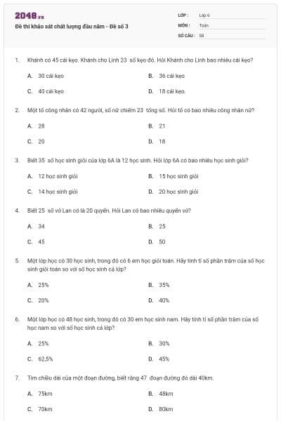 Đề thi khảo sát chất lượng đầu năm - Đề số 3