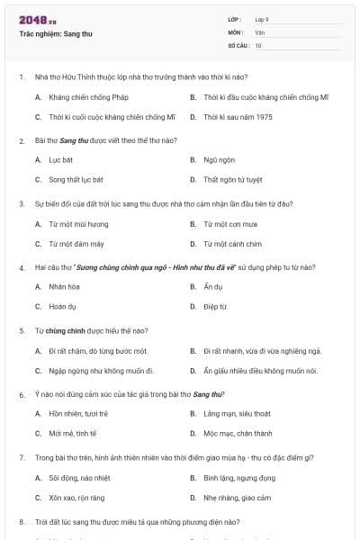 Trắc nghiệm: Sang thu