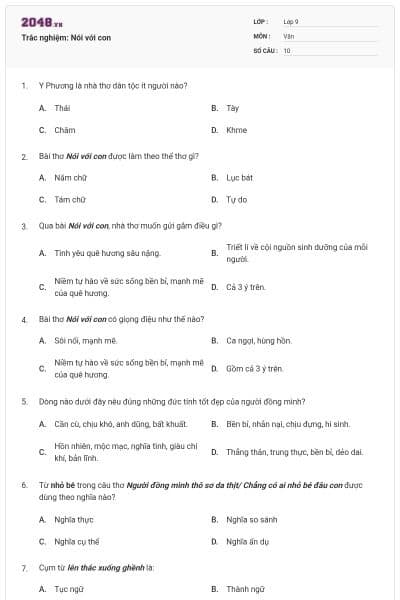 Trắc nghiệm: Nói với con