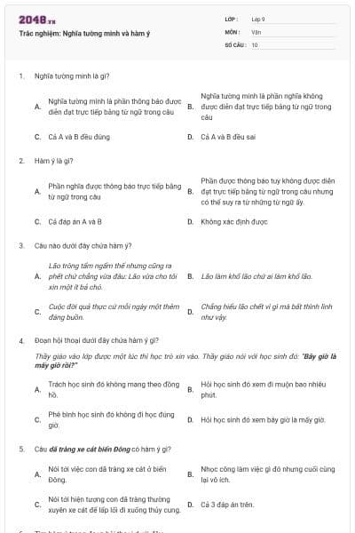 Trắc nghiệm: Nghĩa tường minh và hàm ý