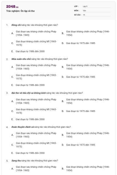 Trắc nghiệm: Ôn tập về thơ