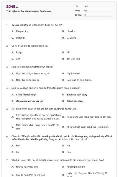 Trắc nghiệm: Rô-bin-xơn ngoài đảo hoang