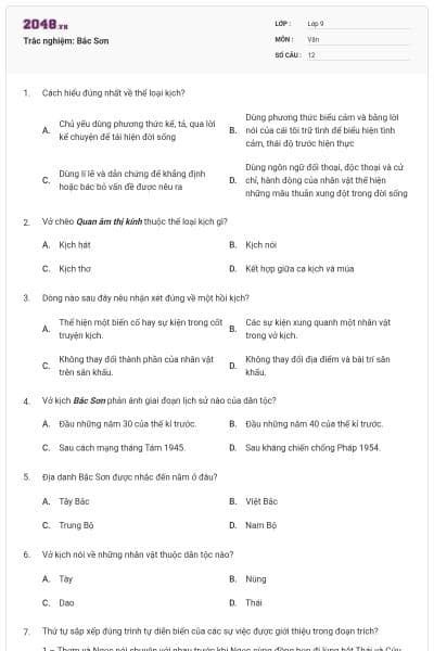 Trắc nghiệm: Bắc Sơn