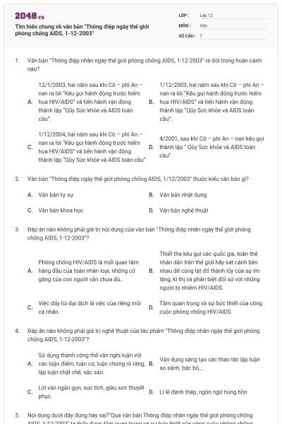 Tìm hiểu chung về văn bản "Thông điệp ngày thế giới phòng chống AIDS, 1-12-2003"