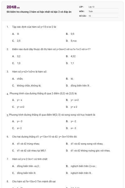 Đề kiểm tra chương 2 hàm số bậc nhất và bậc 2 có đáp án