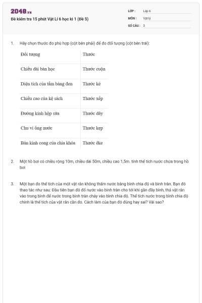 Đề kiểm tra 15 phút Vật Lí 6 học kì 1 (Đề 5)