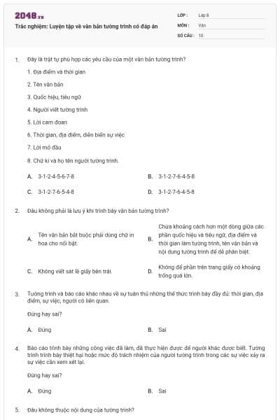 Trắc nghiệm: Luyện tập về văn bản tường trình có đáp án