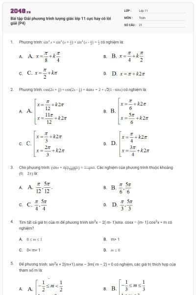 Bài tập Giải phương trình lượng giác lớp 11 cực hay có lời giải (P4)