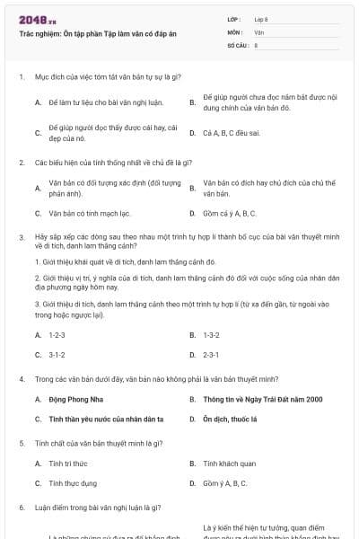 Trắc nghiệm: Ôn tập phần Tập làm văn có đáp án