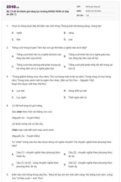 Bộ 15 đề thi Đánh giá năng lực trường ĐHQG HCM có đáp án (Đề 1)