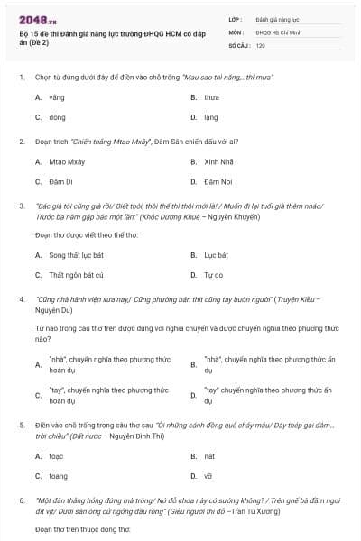 Bộ 15 đề thi Đánh giá năng lực trường ĐHQG HCM có đáp án (Đề 2)