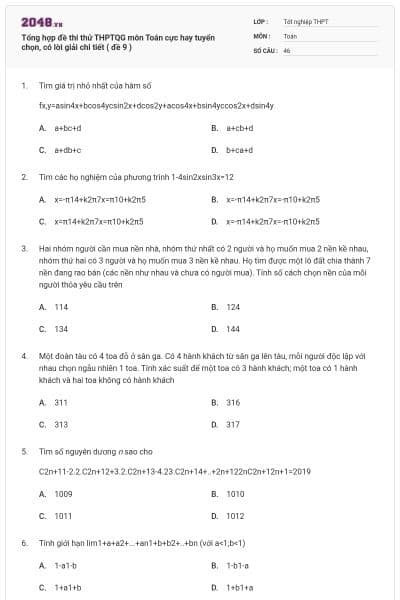 Tổng hợp đề thi thử THPTQG môn Toán cực hay tuyển chọn, có lời giải chi tiết ( đề 9 )